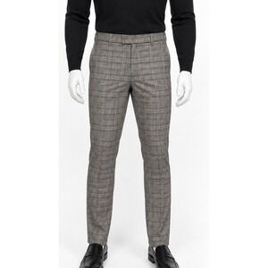 H&M Men's Plaid Dress Pants Size 36 Skinny Fit Tan Polished Sophisticated